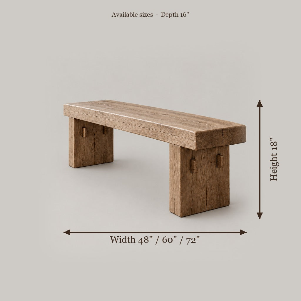 Basalt Solid Oak Bench size chart