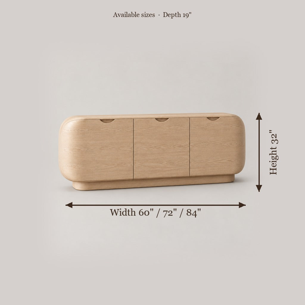 Cove Rounded Sideboard size chart