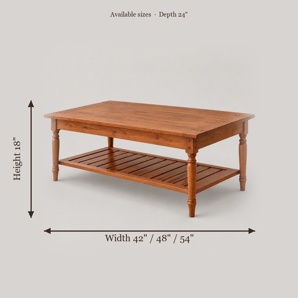 Linden Spindle Coffee Table size chart
