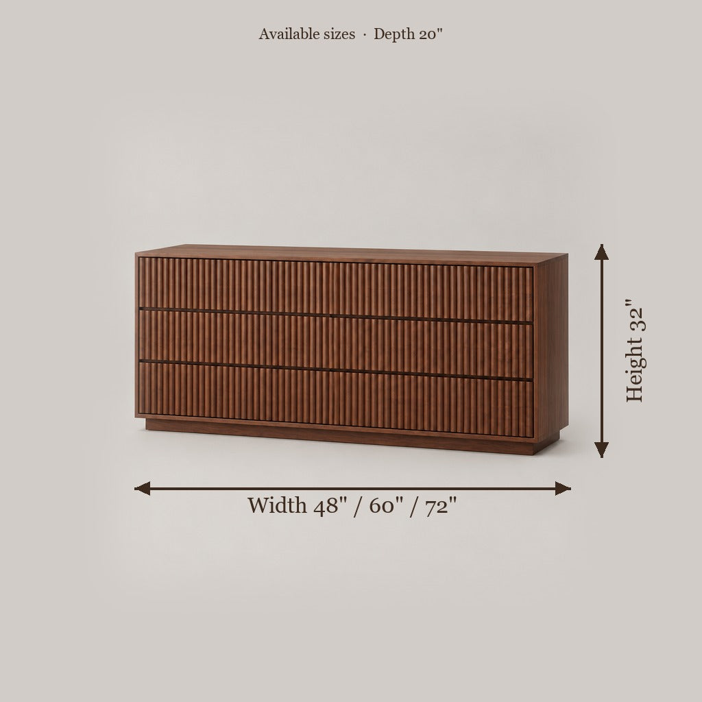Halden Fluted 6-Drawer Dresser size chart