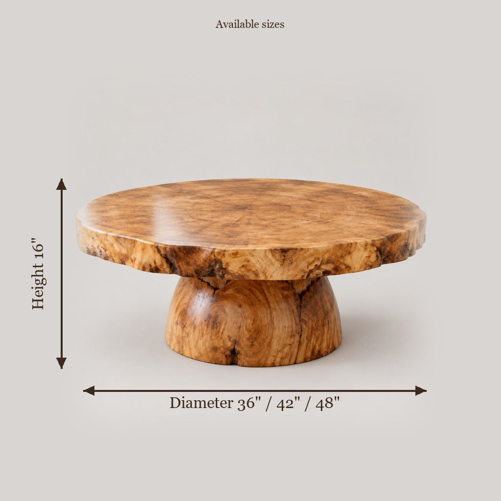 Riverbend Live-Edge Round Slab Coffee Table size chart