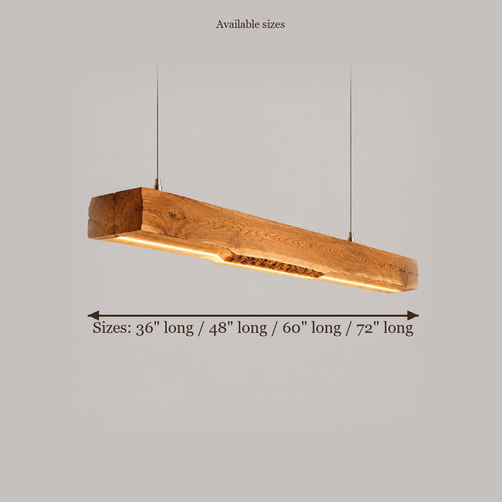 Riverbend Live-Edge Beam Pendant Light size chart
