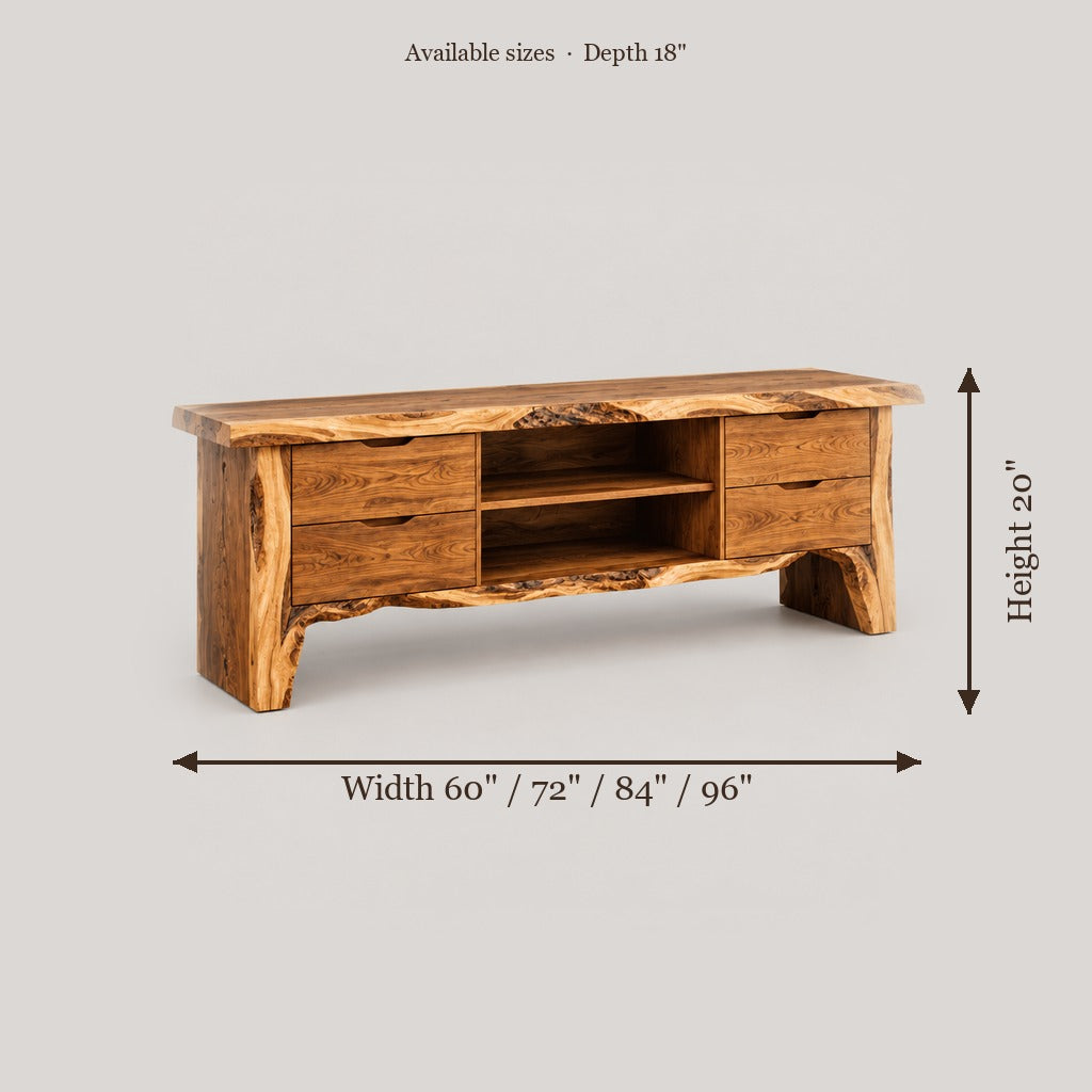 Riverbend Live-Edge TV Console size chart