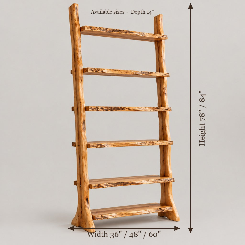 Riverbend Live-Edge Ladder Bookshelf size chart